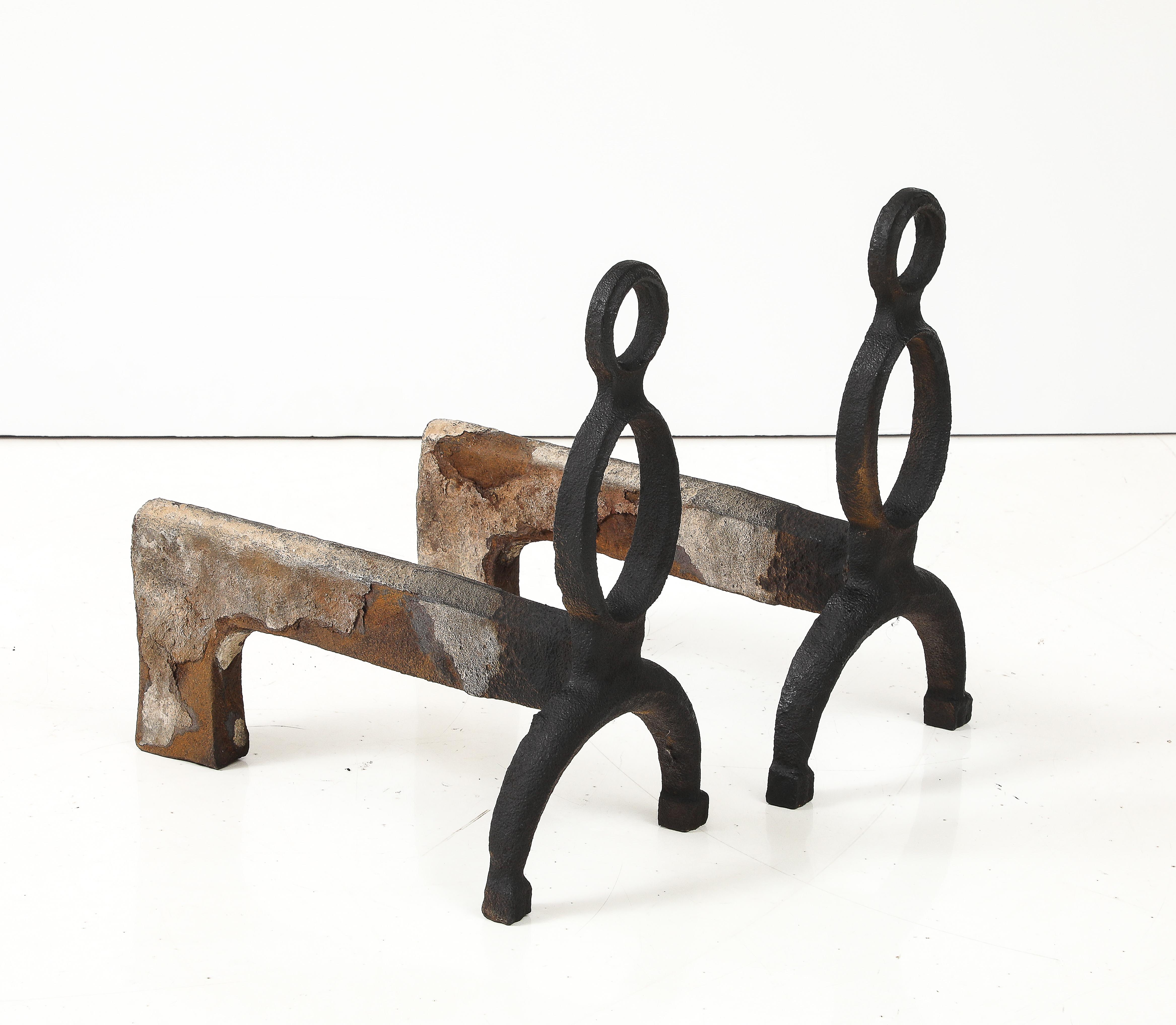 Pair of 1930's cast iron andirons For Sale 2