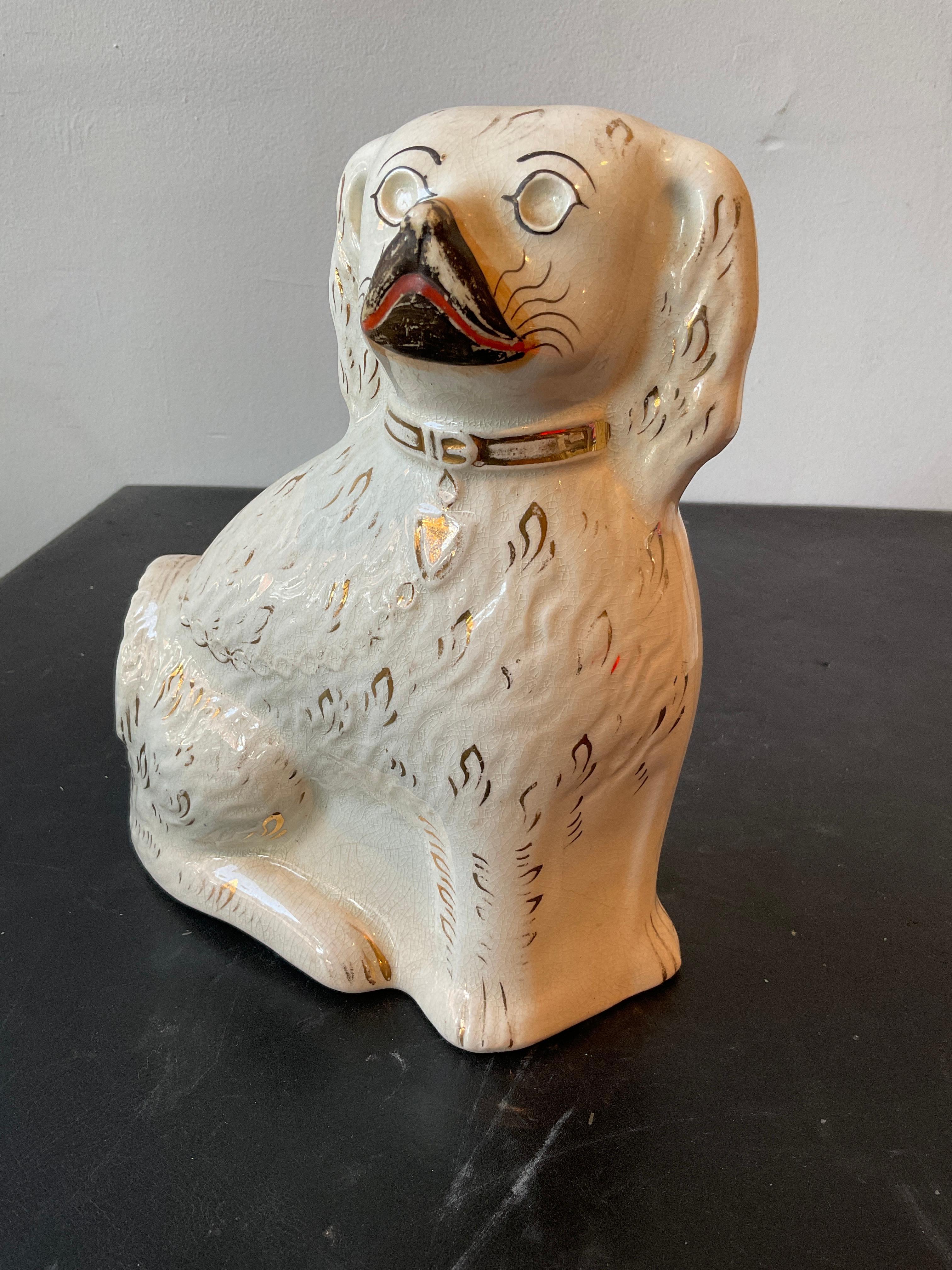 Pair of 1930s Ceramic Stafordshire Dogs For Sale 1