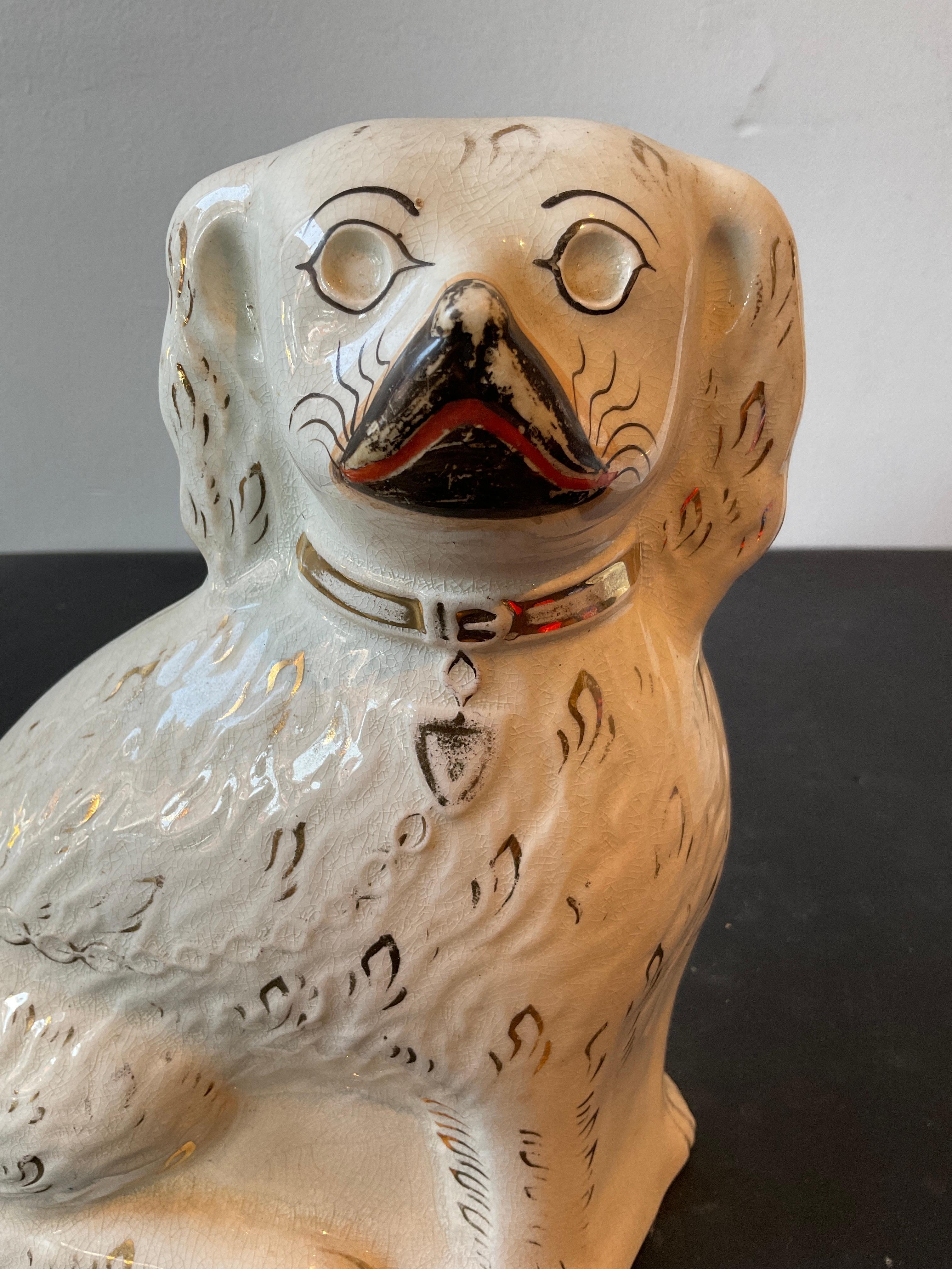 Pair of 1930s Ceramic Stafordshire Dogs For Sale 5