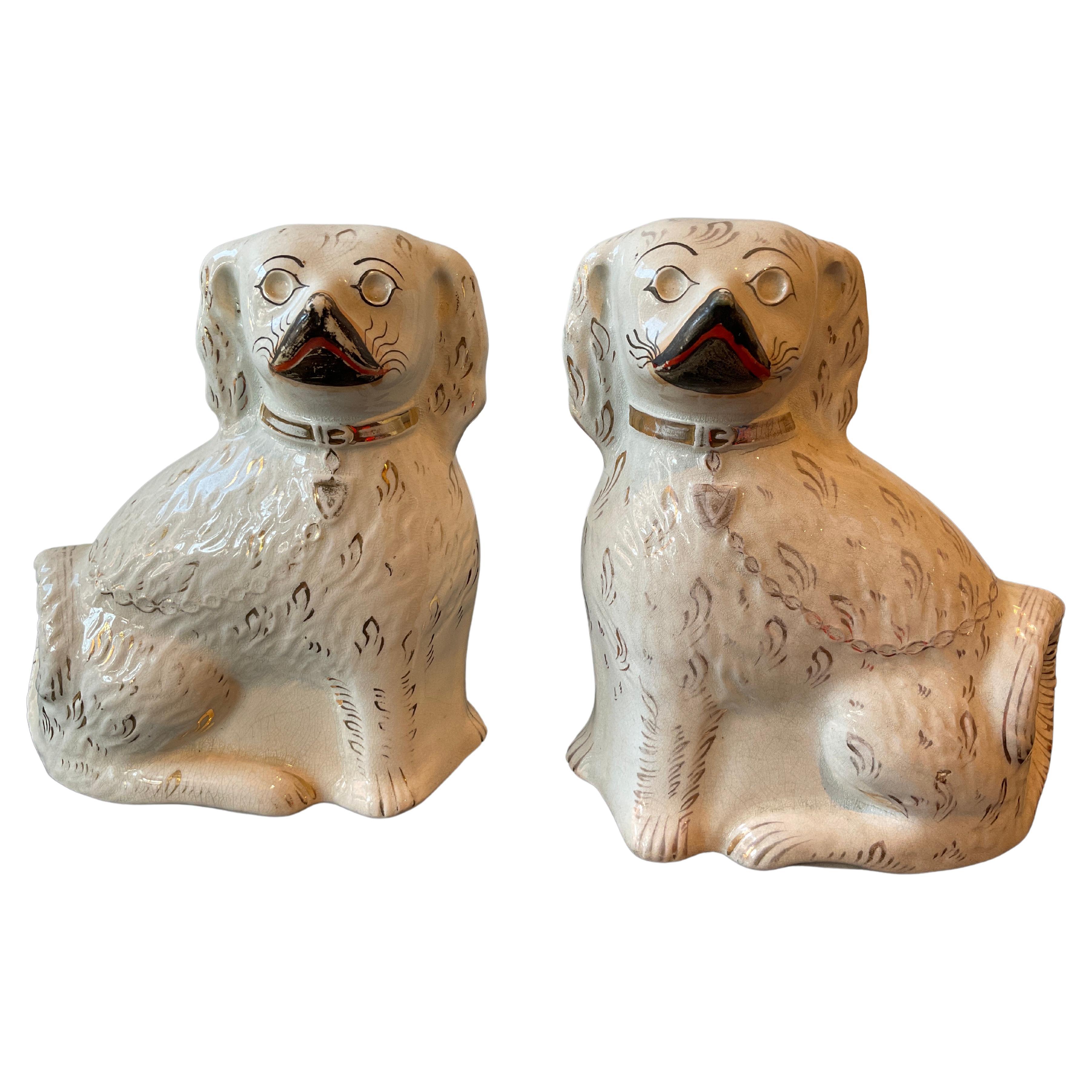 Pair of 1930s Ceramic Stafordshire Dogs For Sale