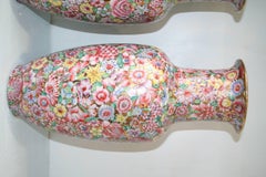 Pair of 1930s Chinese Millefleurs Porcelain Vases