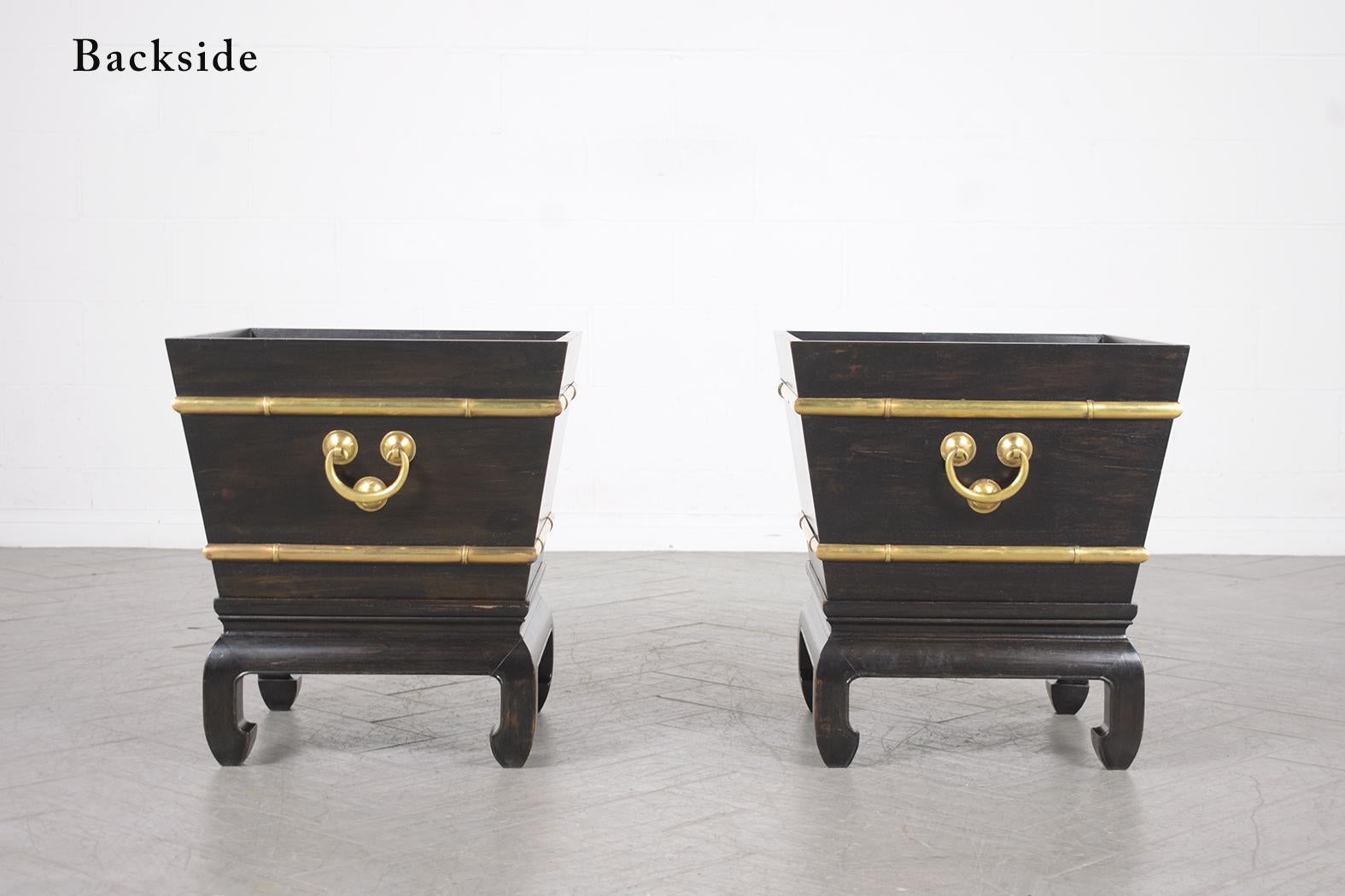 Restored Early 1900s Chinese Wood and Brass Garden Planters For Sale 1