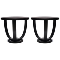 Pair of 1930s Circular Black Bent Wood Side Tables by Fischel