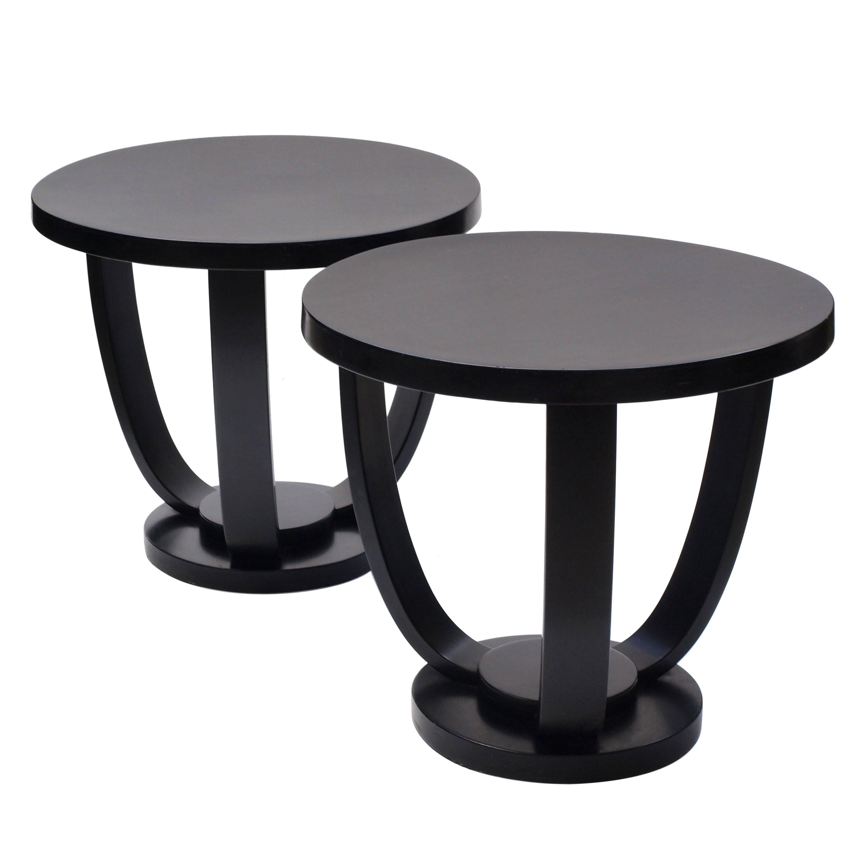 Pair of 1930s Circular Black Bent Wood Side Tables by Fischel