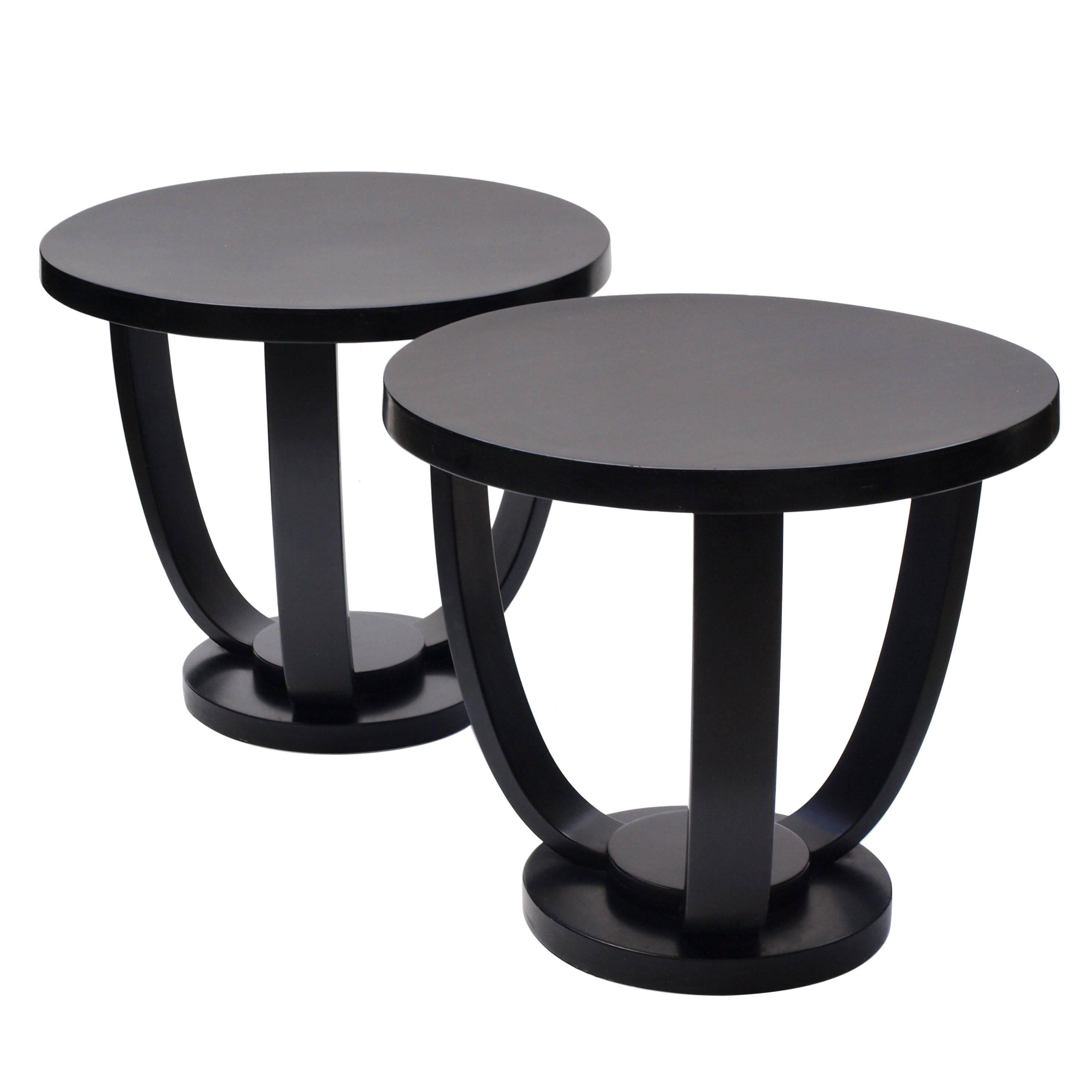 Pair Of 1930s Circular Black Bent Wood Side Tables By Fischel