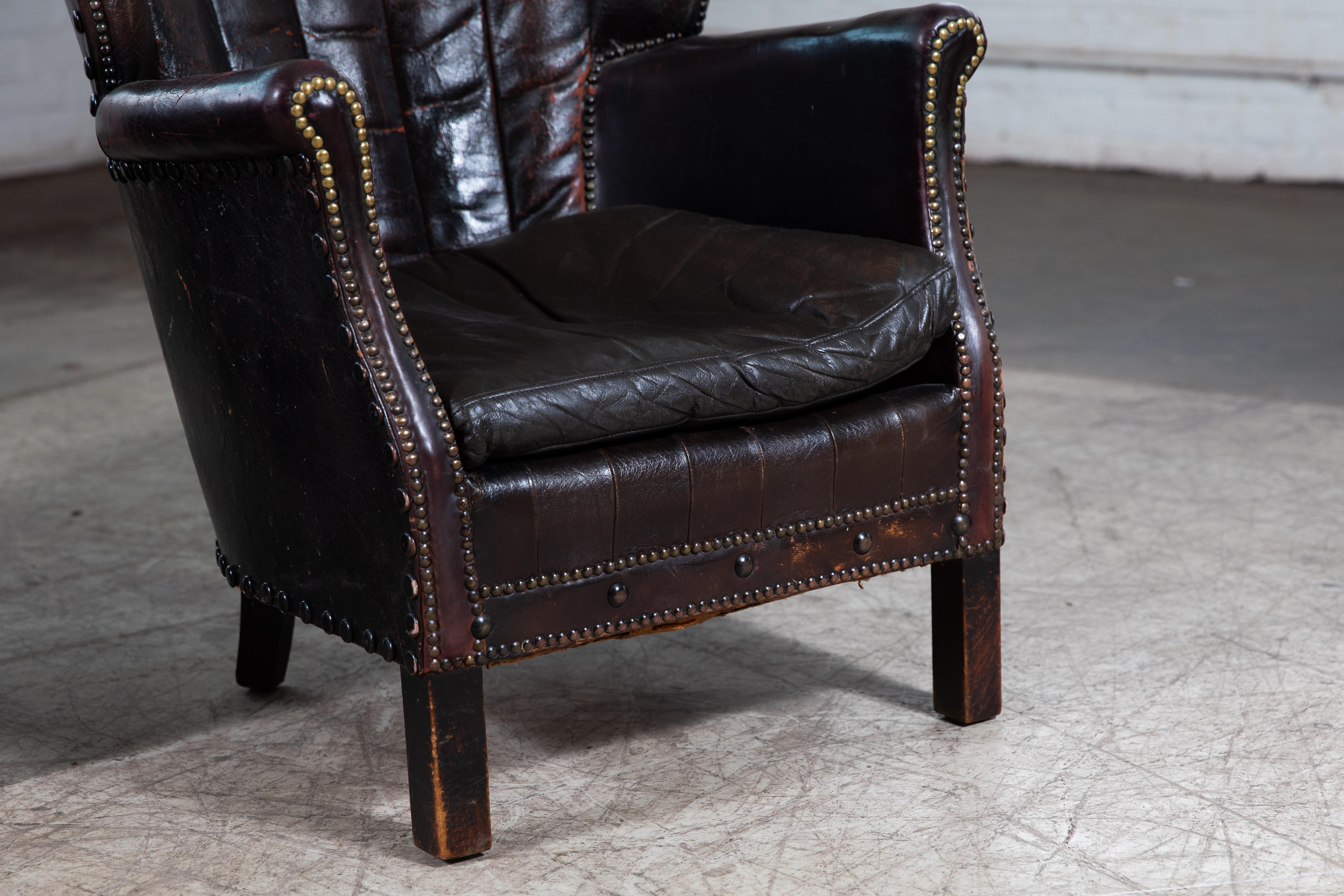 Pair of 1930's Classic Danish Club Chairs in Black Patinated Leather 2