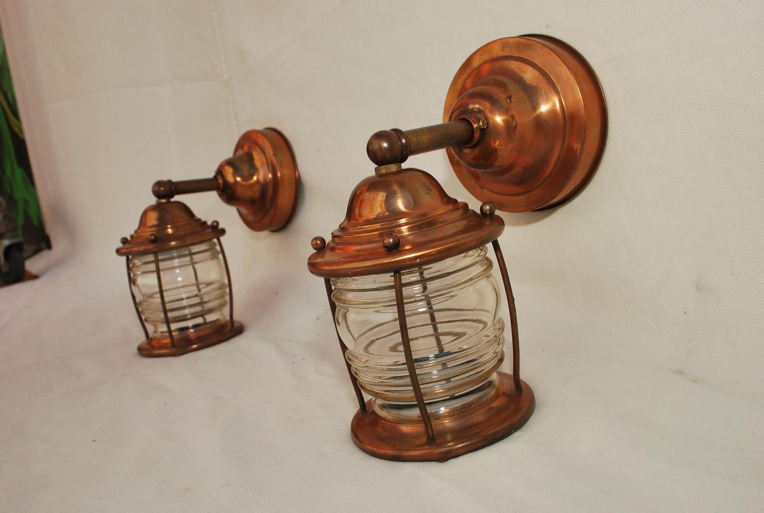 Pair of 1930's Copper Outdoor Sconces In Good Condition In Los Angeles, CA