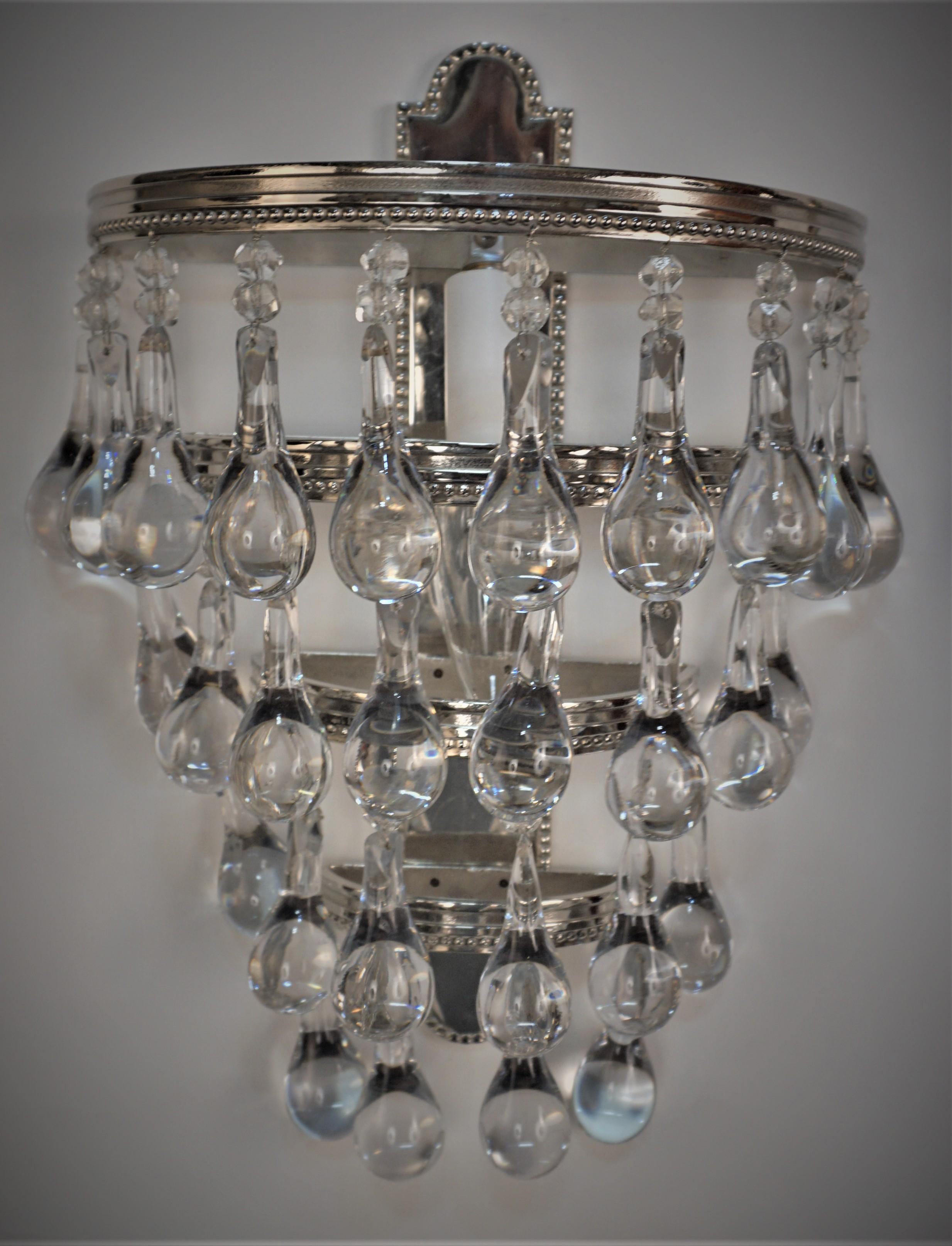 Mid-20th Century Pair of 1930's Crystal and Nickel Wall Sconces. For Sale