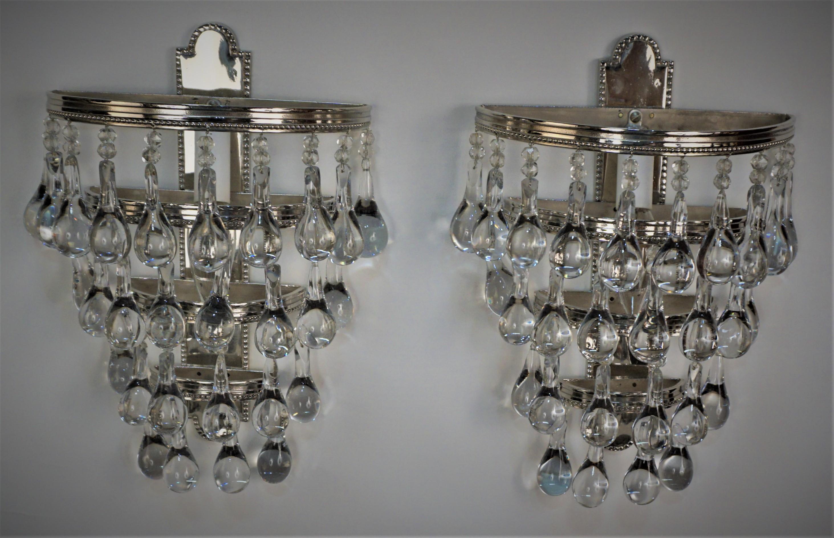 Pair of 1930's Crystal and Nickel Wall Sconces. For Sale 1