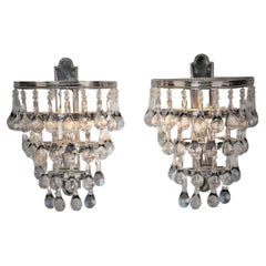 Pair of 1930's Crystal and Nickel Wall Sconces.