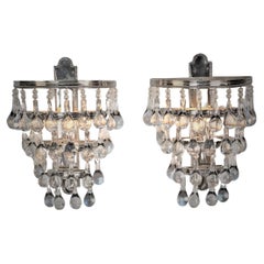 Vintage Pair of 1930's Crystal and Nickel Wall Sconces.