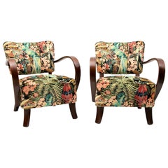 Pair of 1930s Czech Armchairs H237 Jindrich Halabala Restored and Reupholstered
