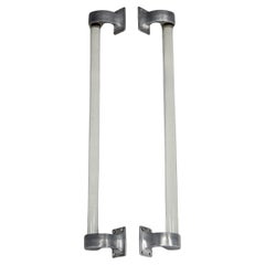 Pair of 1930s Czechoslovak Art Deco Clear Glass Handles with Metal Mounts