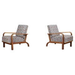 Paire de fauteuils inclinables tchécoslovaques des années 1930, tapissés de fleurs d'origine
