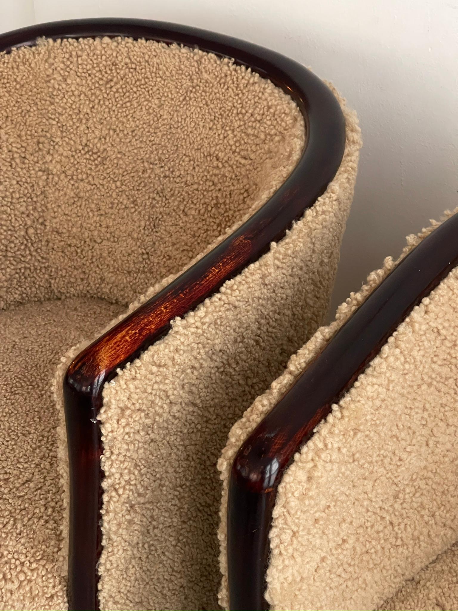 Pareja de sillones art déco daneses de los años 30 retapizados en piel de cordero marrón de primera calidad. en venta 6