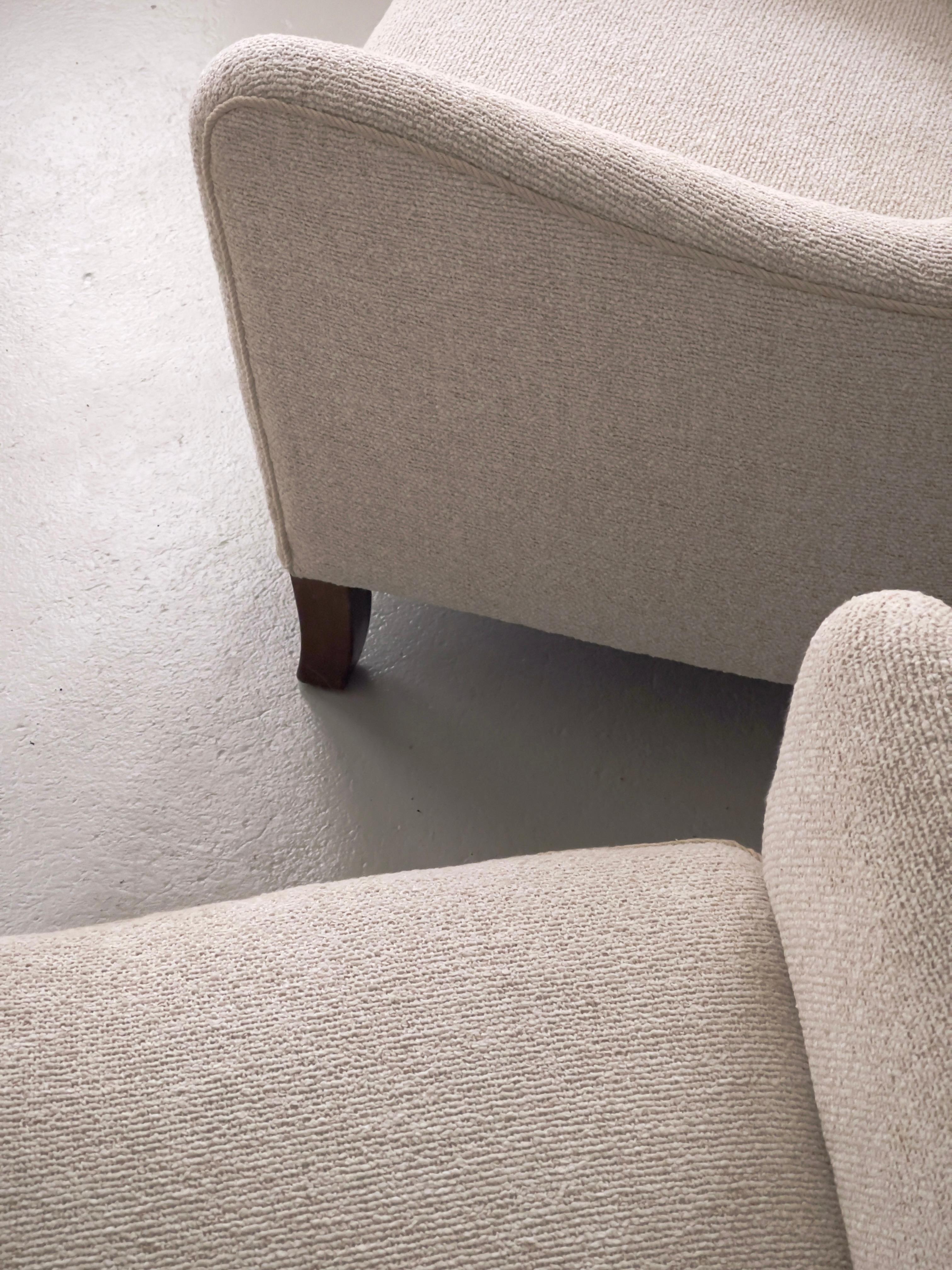 Pair of 1930s danish cabinet maker lounge chairs reupholstered in Kvadrat bouclé For Sale 3