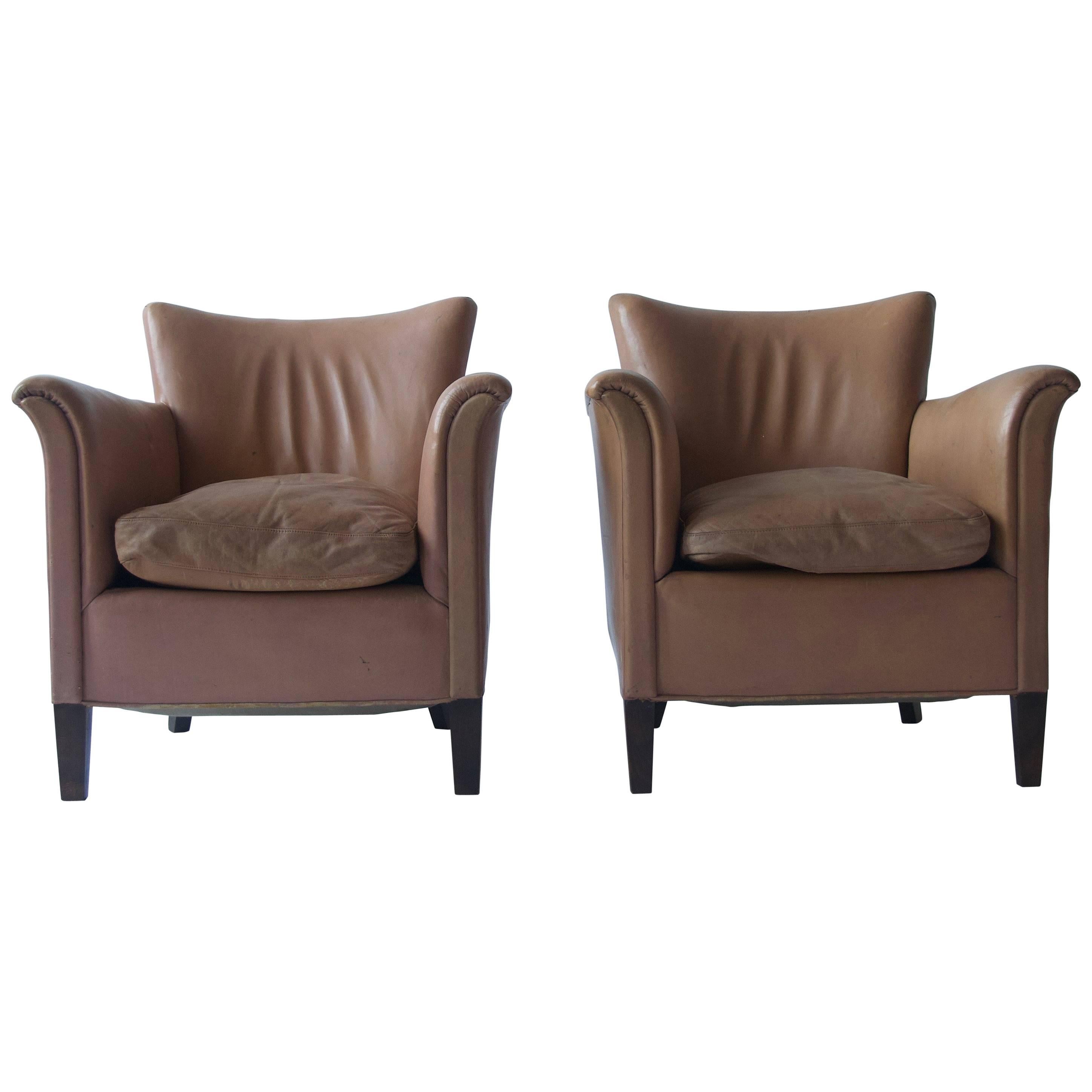 Pair of 1930s Danish Leather Club Chairs For Sale