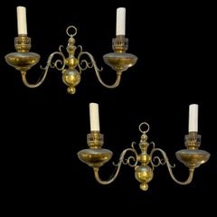 Pair of 1930's Dutch Flemish Brass Wall Sconces