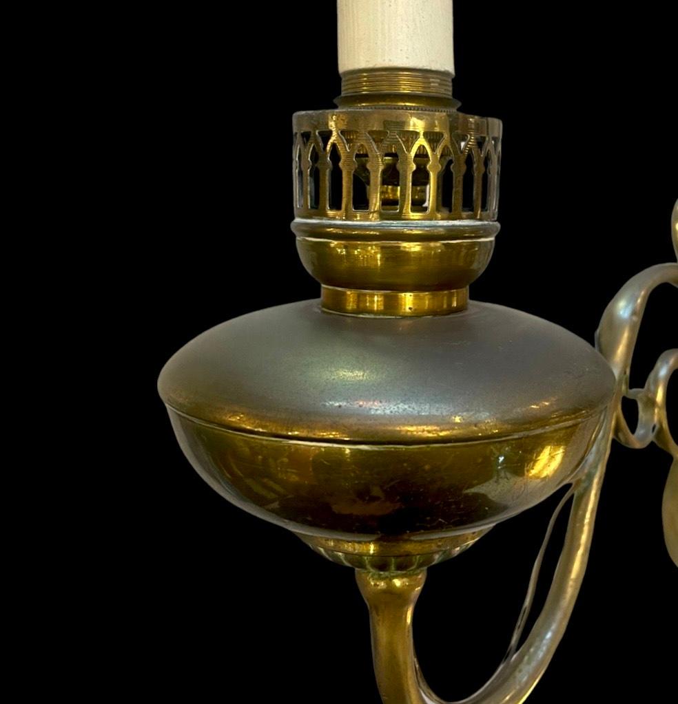 Pair of 1930's Dutch Flemish Brass Wall Sconces For Sale 2