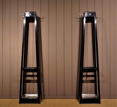 Pair of 1930s Ebonised Hat, Coat and Umbrella Stands, Black and Chrome