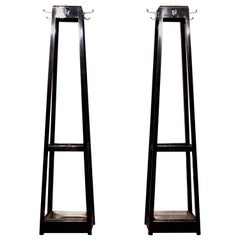 Pair of 1930s Ebonised Hat, Coat and Umbrella Stands, Black and Chrome