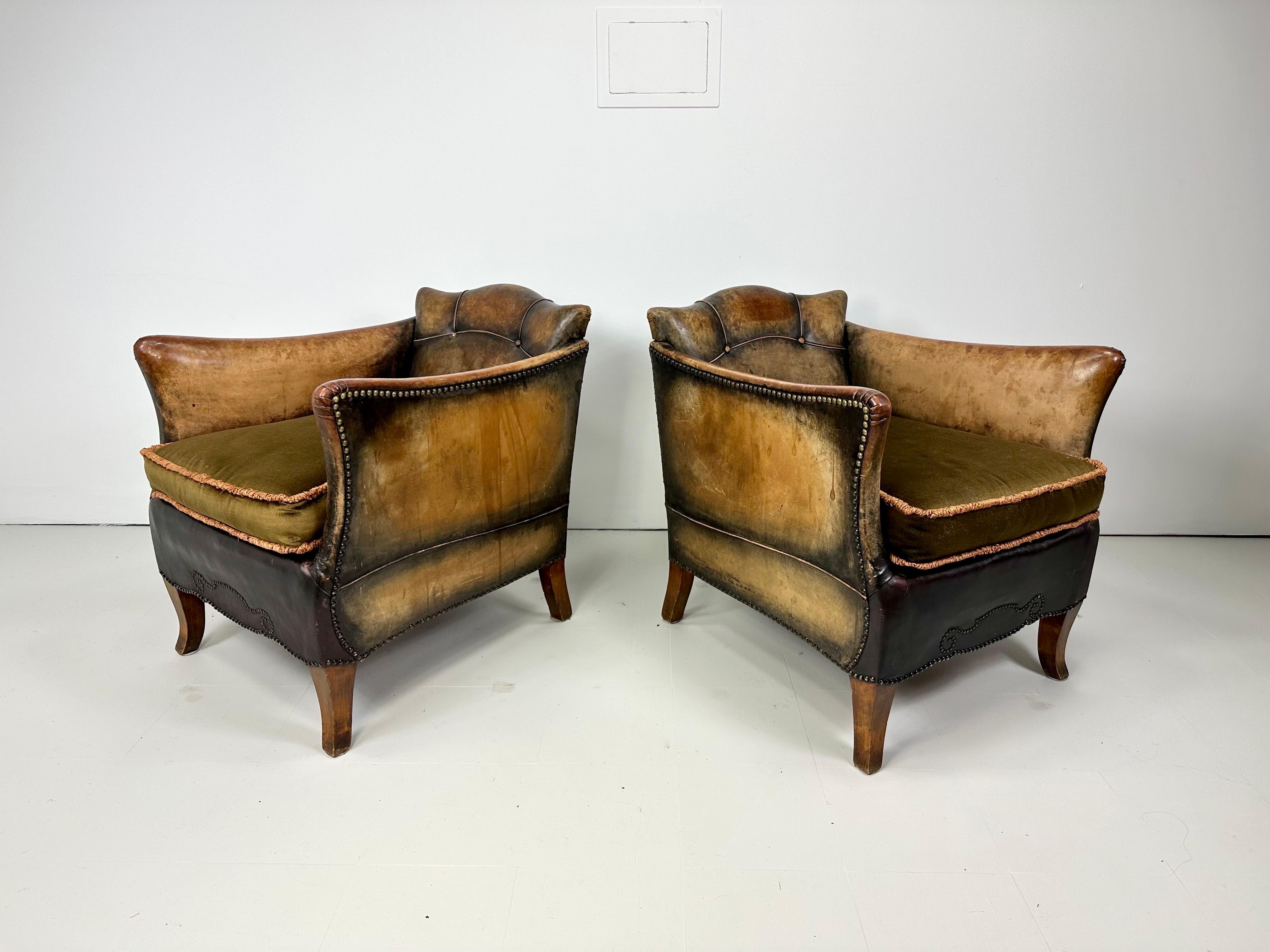 Pair of 1930’s European Leather Lounge For Sale 6