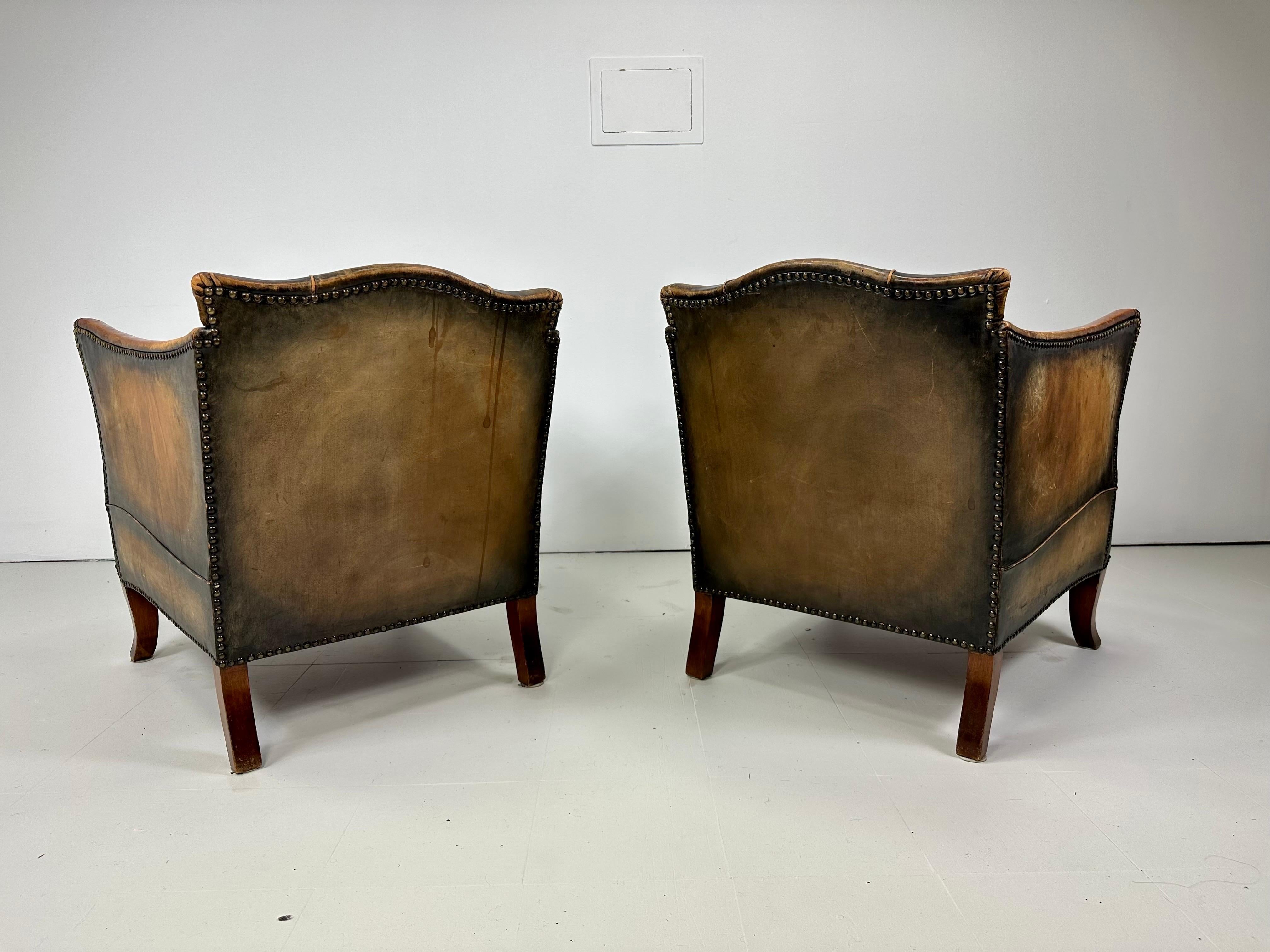 Swedish Pair of 1930’s European Leather Lounge For Sale