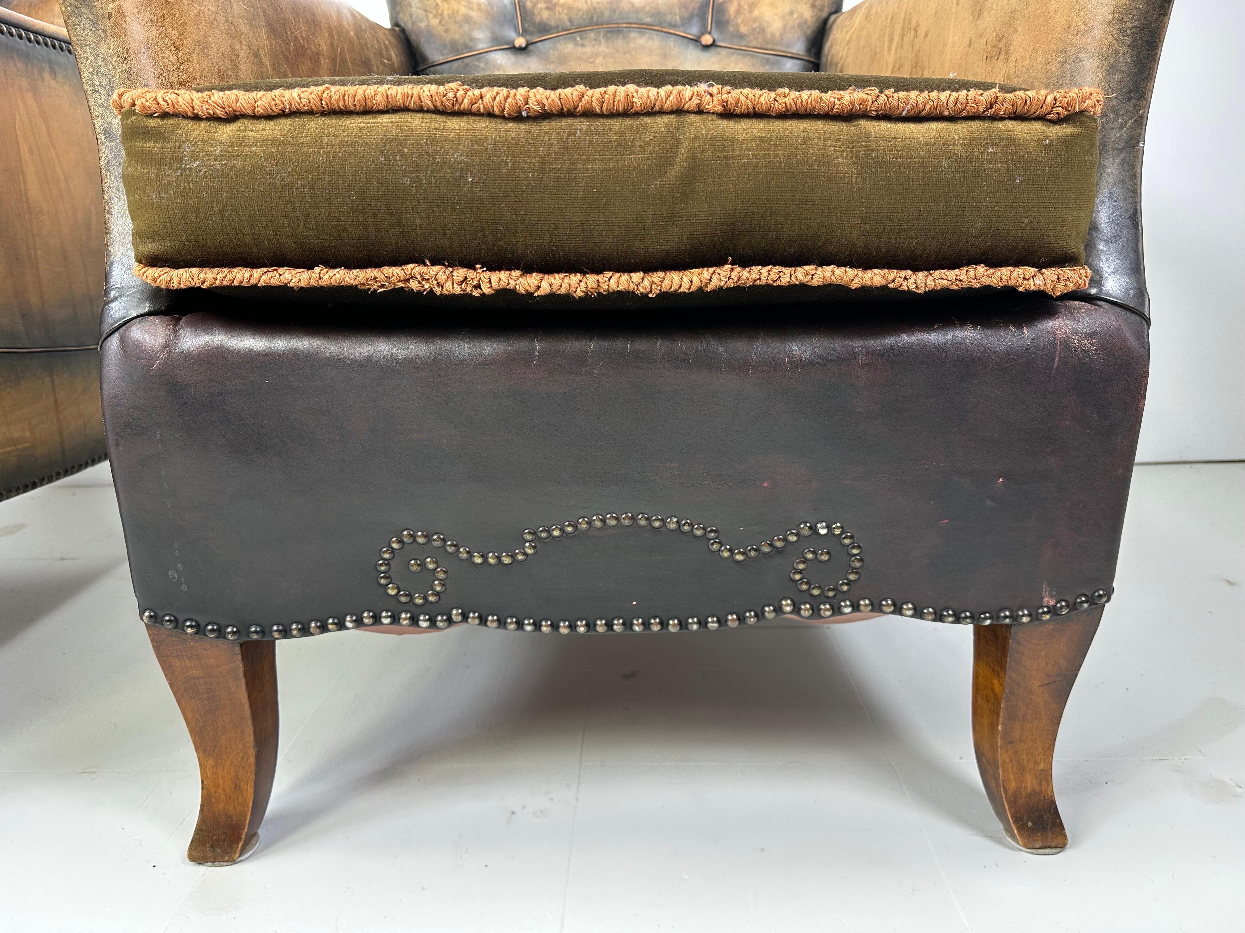 Pair of 1930’s European Leather Lounge In Good Condition For Sale In Turners Falls, MA