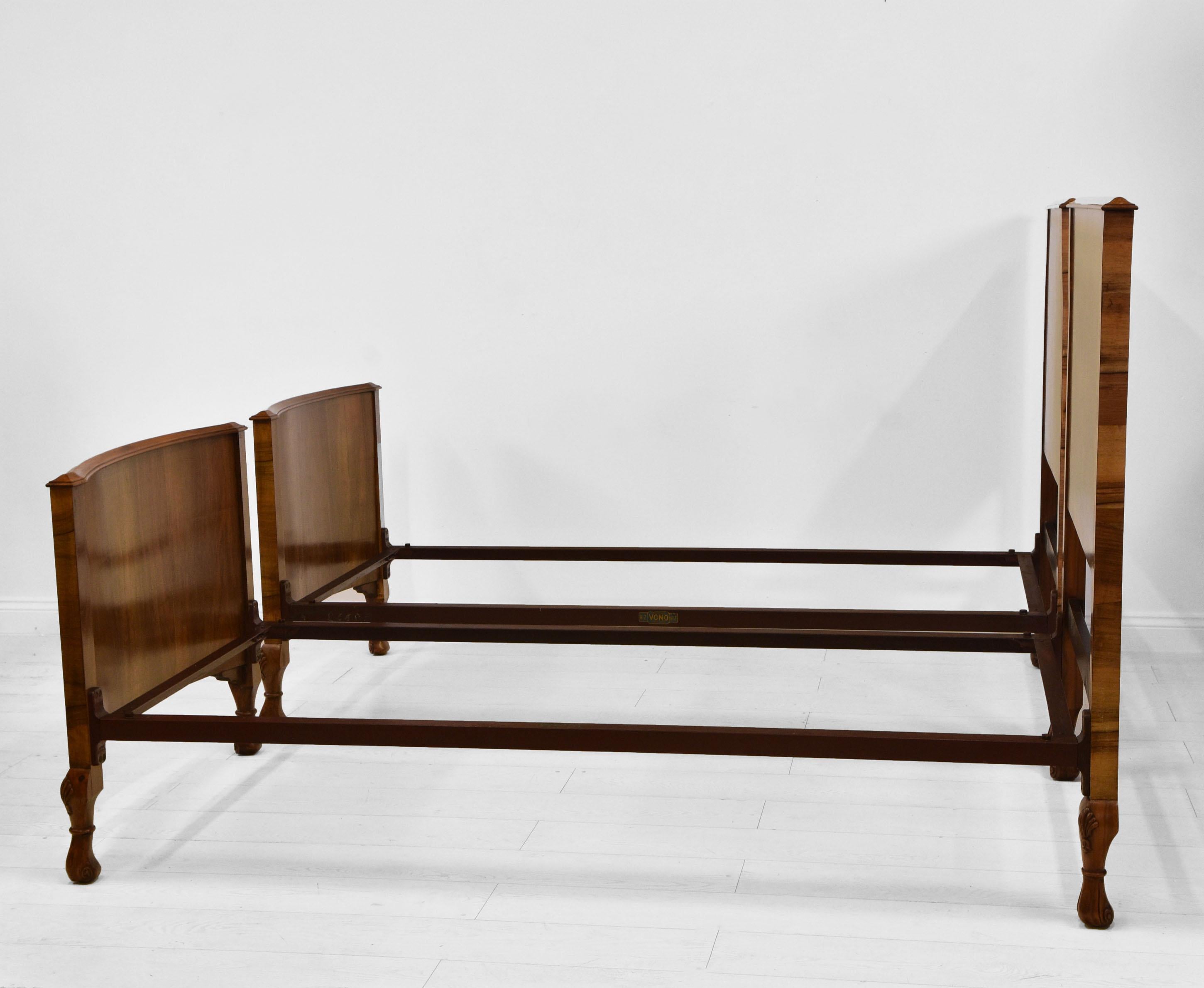 Pair of 1930’S Figured Walnut Single Beds 2