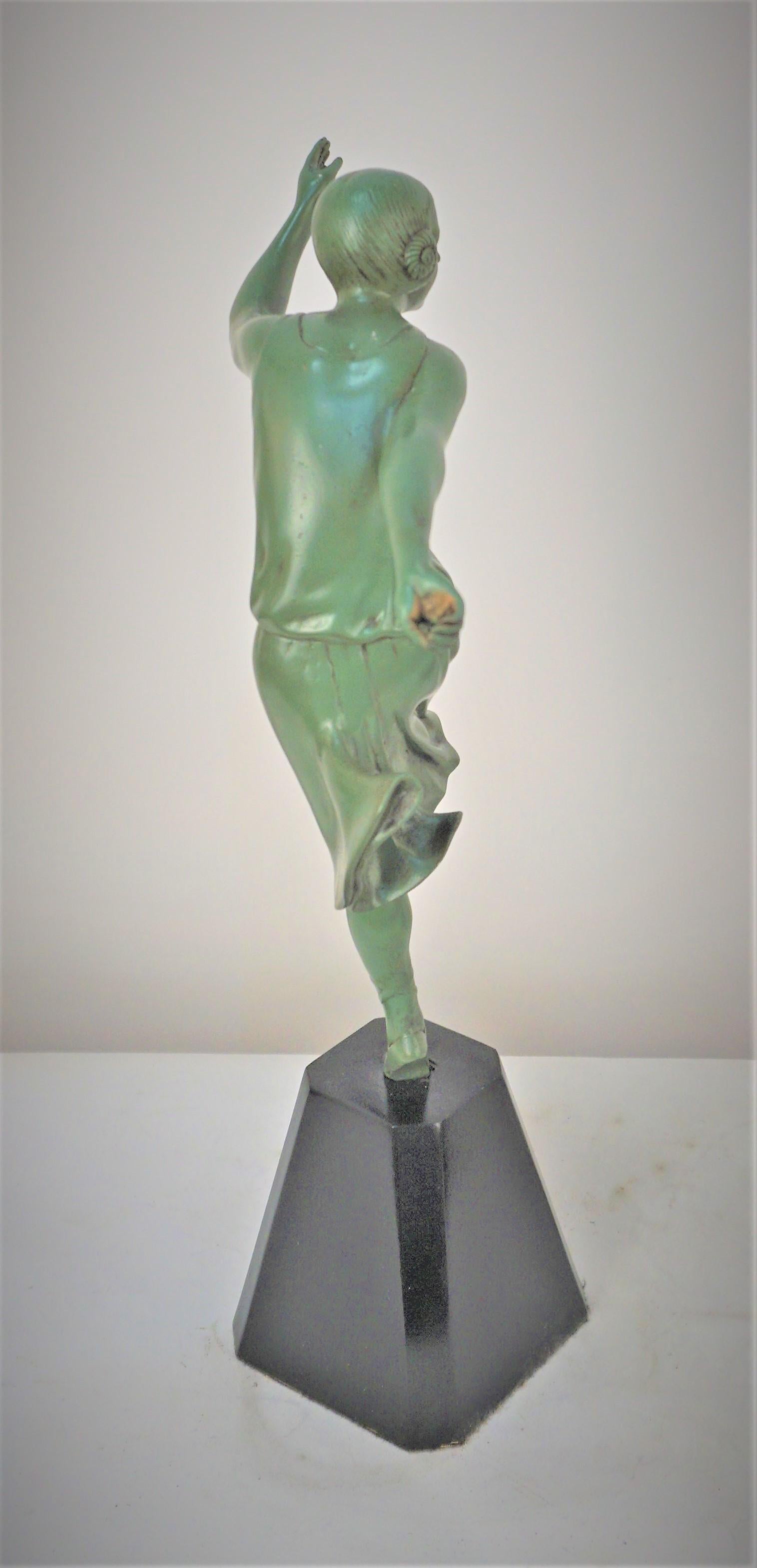 Lacquered Pair of 1930's French Art Deco Bronze Sculptures of Girls Dancing For Sale