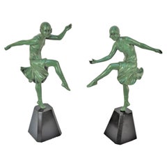 Pair of 1930's French Art Deco Bronze Sculptures of Girls Dancing