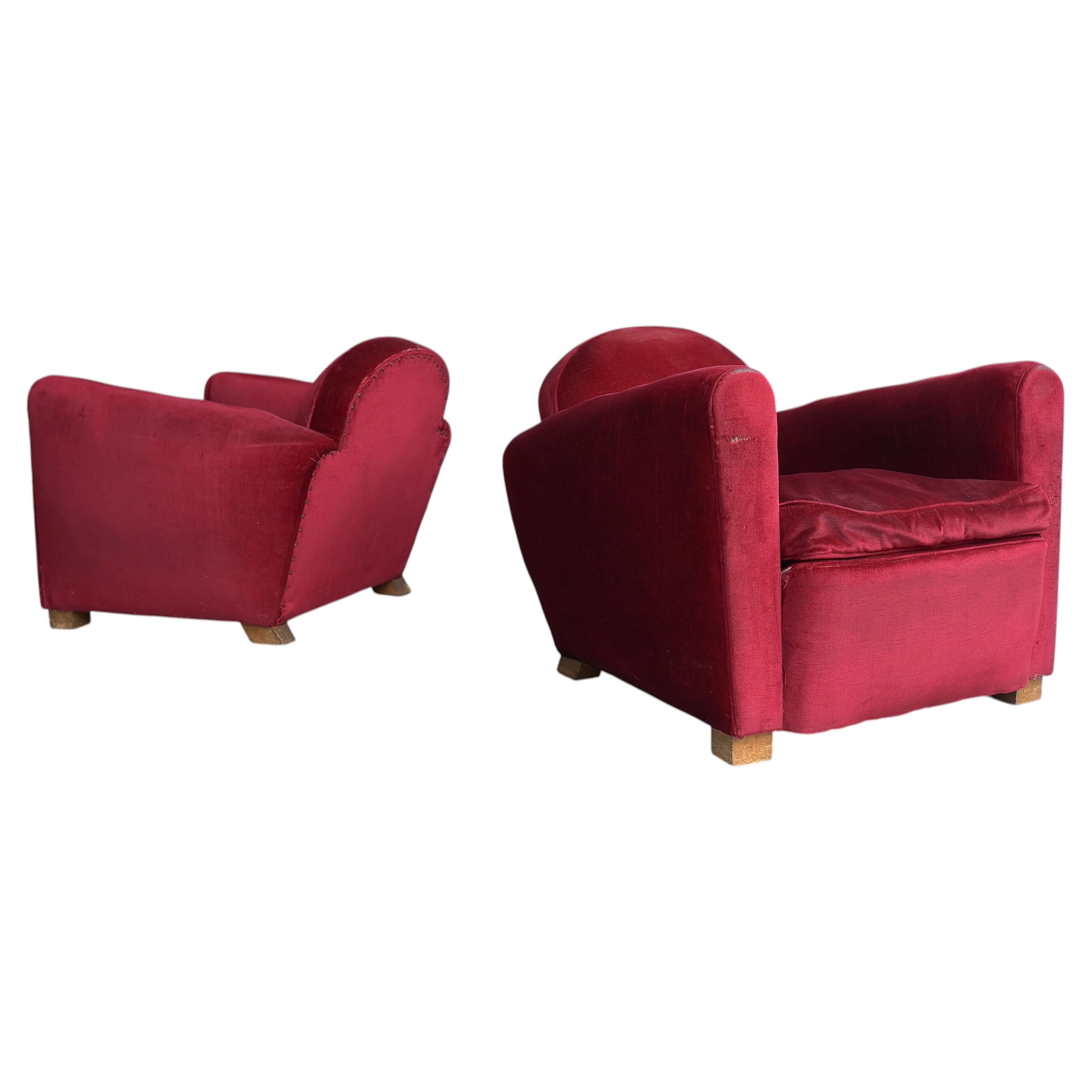 Pair of 1930's French Art Deco Club Chairs attributed to Jules Leleu