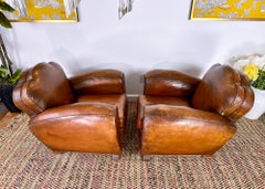 Pair of 1930s French Art Deco Club Chairs Camel Back