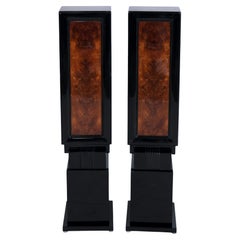 Pareja de Columnas Art Decó francesas de los años 30 en madera de nogal y laca negra