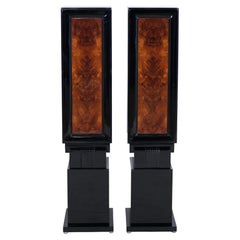 Pair of 1930s French Art Deco Columns in Nutwood and Black Lacquer