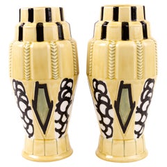 Pair of 1930s French Art Deco Faience Ceramic Vases by Orchies 