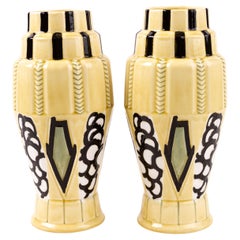 Pair of 1930s French Art Deco Faience Ceramic Vases by Orchies