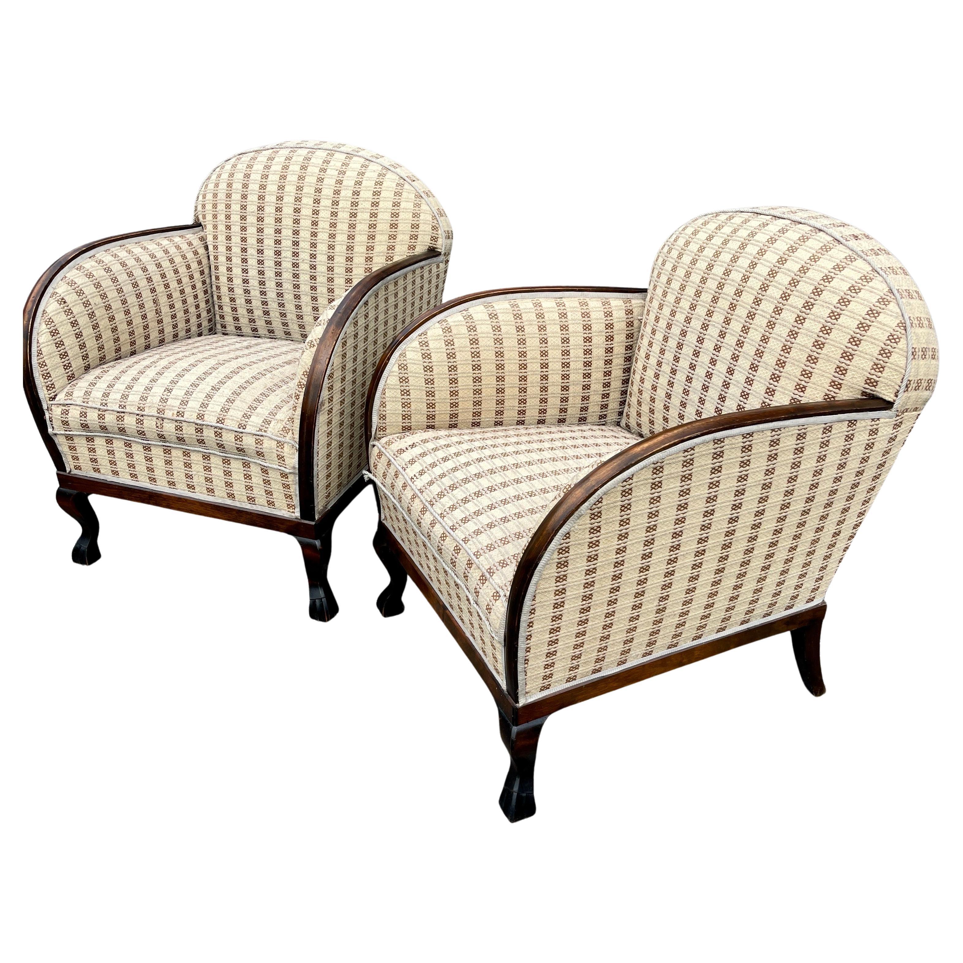 Pair of 1930's French Art Deco Lounge Club Chairs