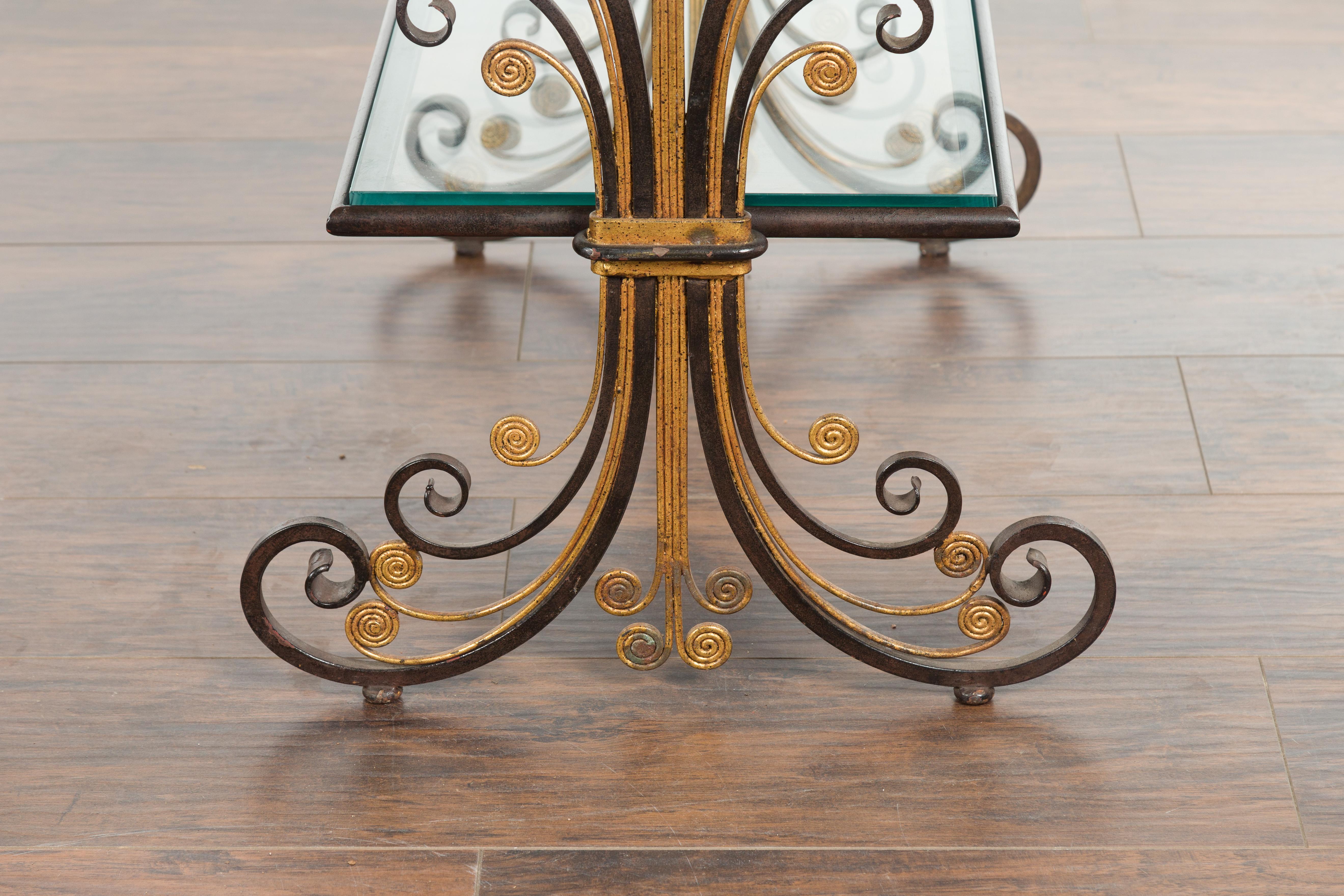 Pair of 1930s French Art Deco Period Iron and Brass Side Tables with Glass Tops 8