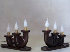 Pair of 1930s French Art Deco Wood Lamps