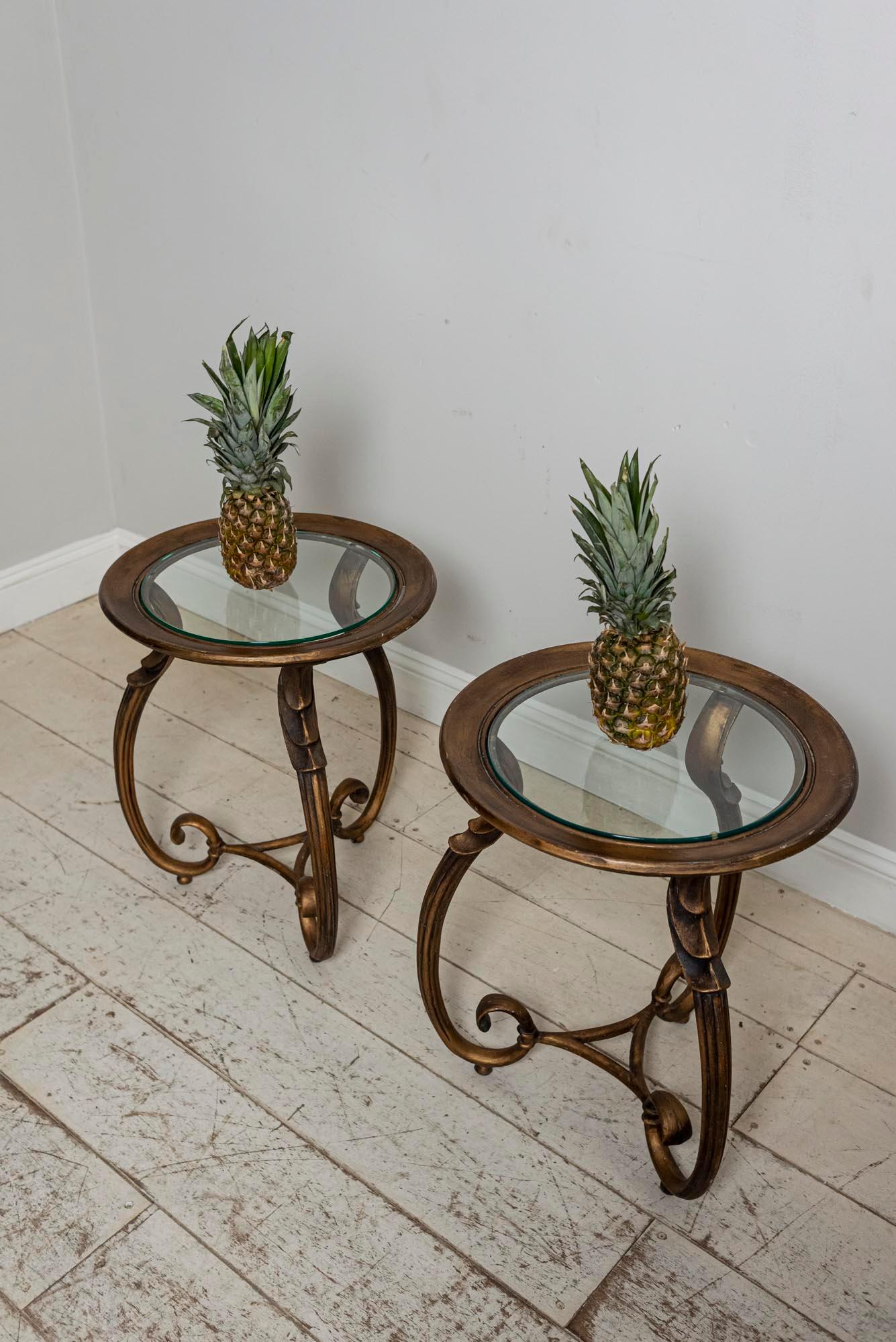 Pair of 1930s French Bronzed Scrolled Leg Side Tables with Glass Inserts 6