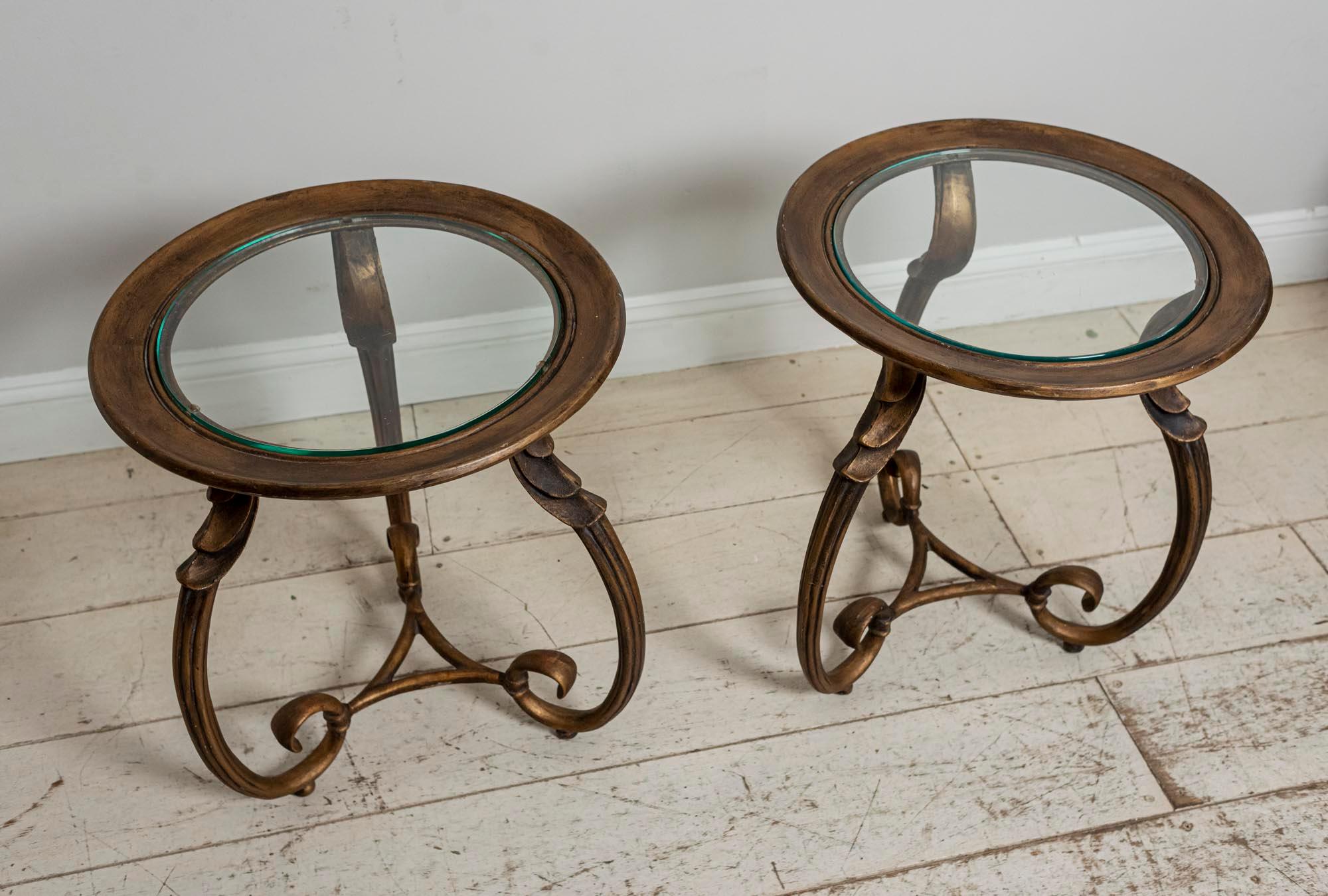 Pair of 1930s French Bronzed Scrolled Leg Side Tables with Glass Inserts In Good Condition In London, GB