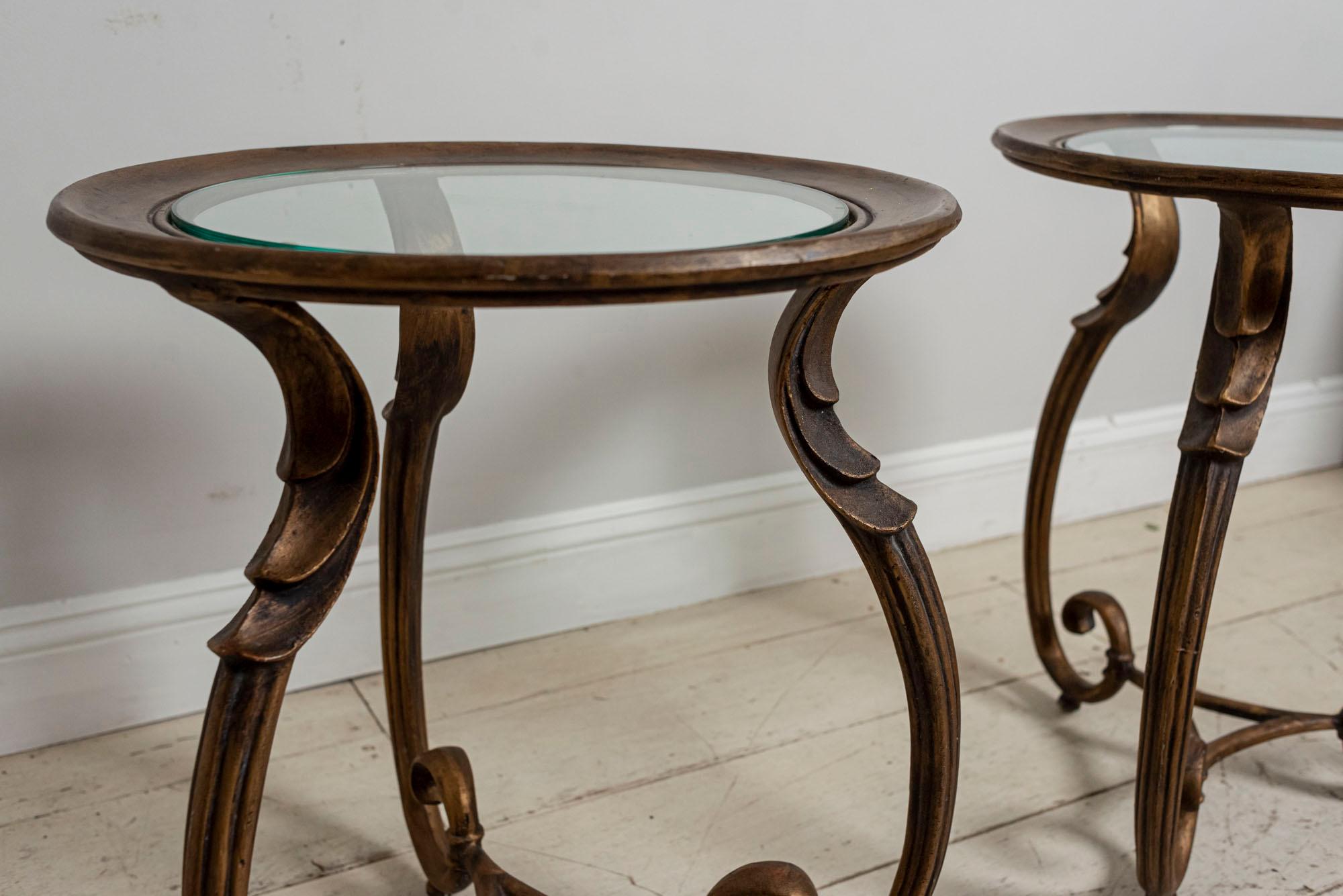 Pair of 1930s French Bronzed Scrolled Leg Side Tables with Glass Inserts 2