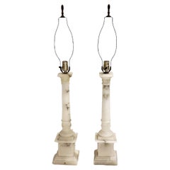 Pair of 1930's French carved alabaster table lamps