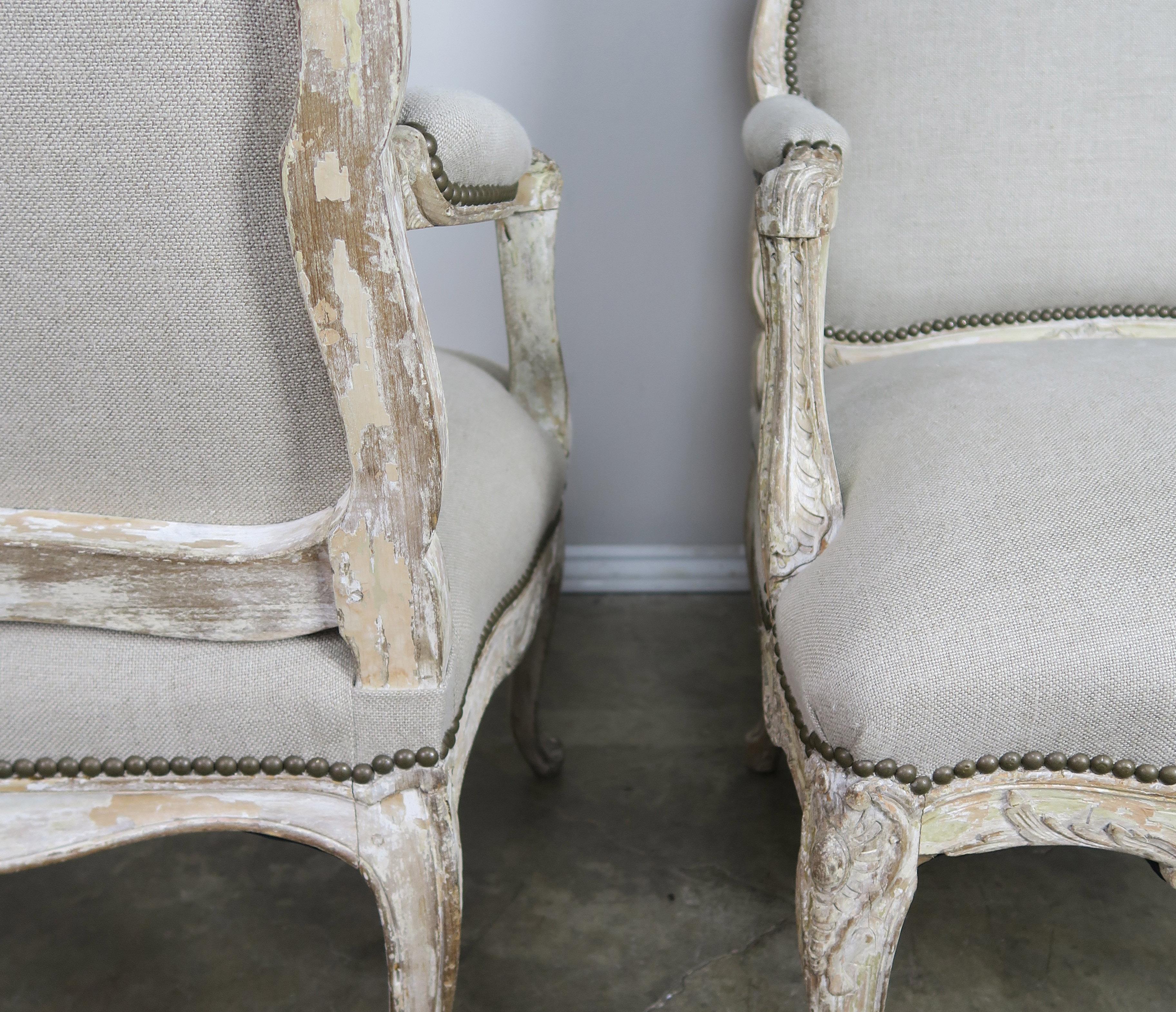 Pair of 1930s French Carved Painted Fauteils  8