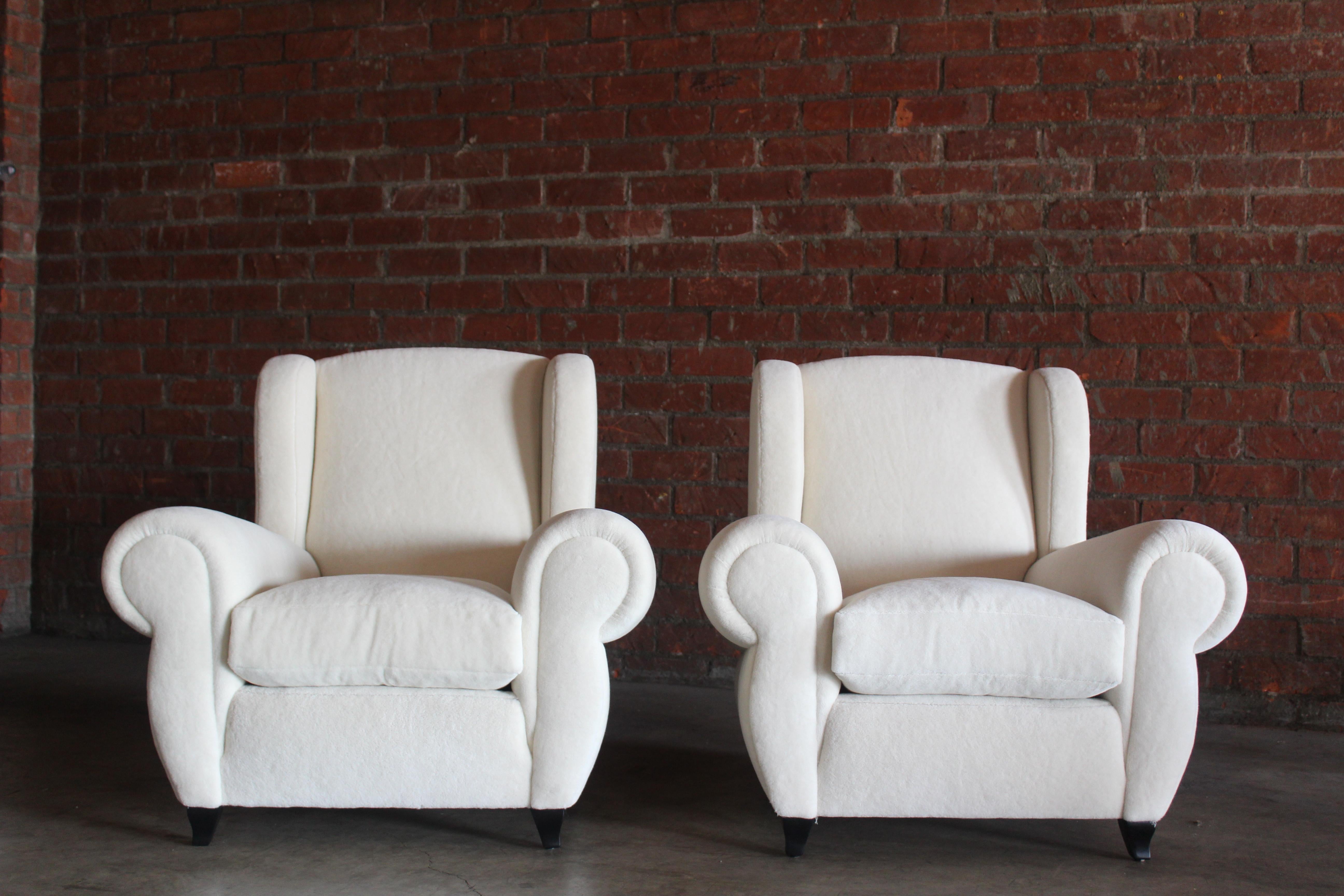 Pair of 1930s Maurice Rinck Style Art Deco French Club Chairs in Alpaca Wool For Sale 2