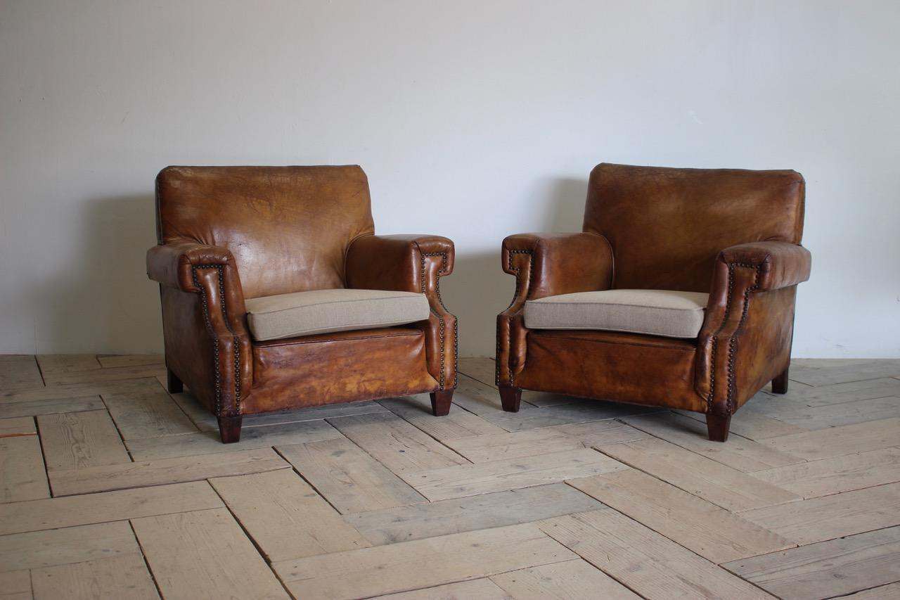 Pair of 1930s French Leather Armchairs In Good Condition In Gloucestershire, GB
