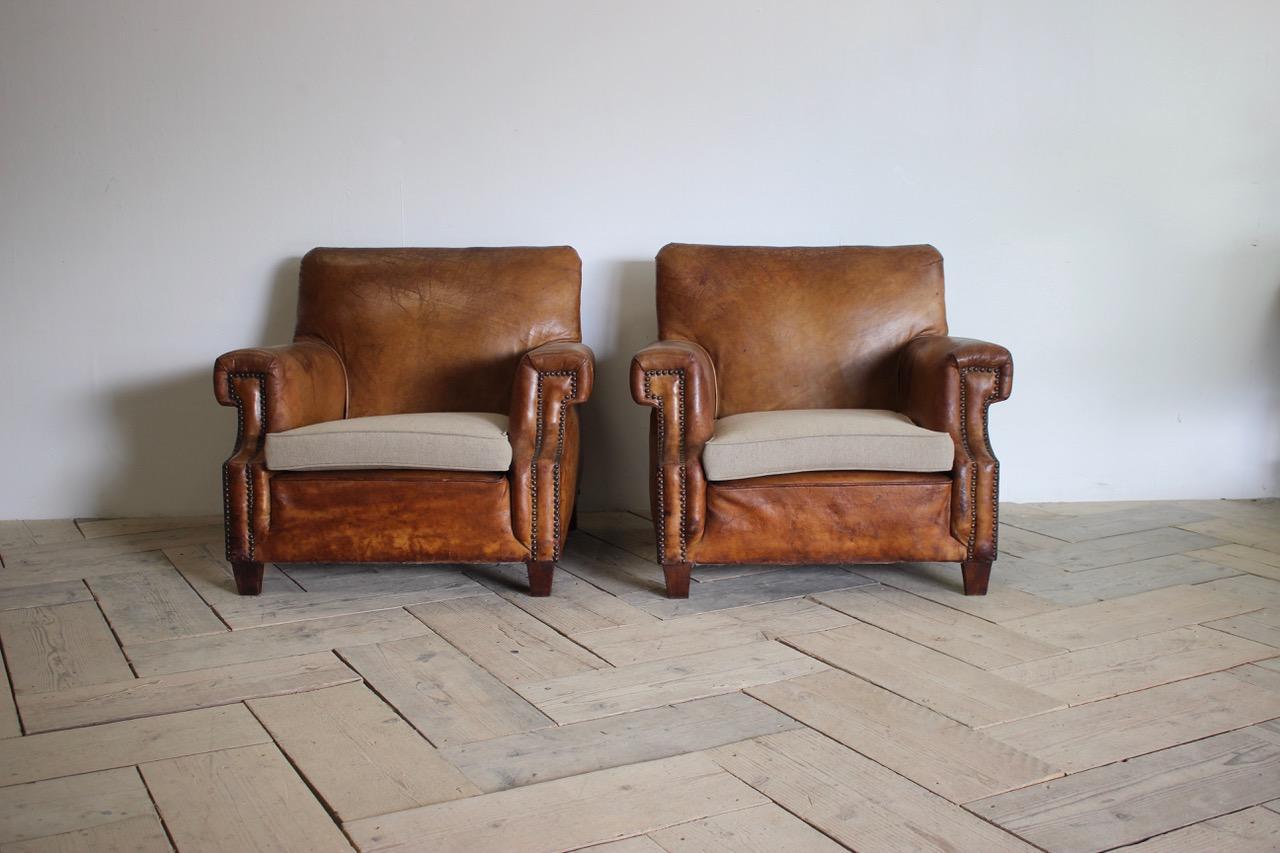 Pair of 1930s French Leather Armchairs 5