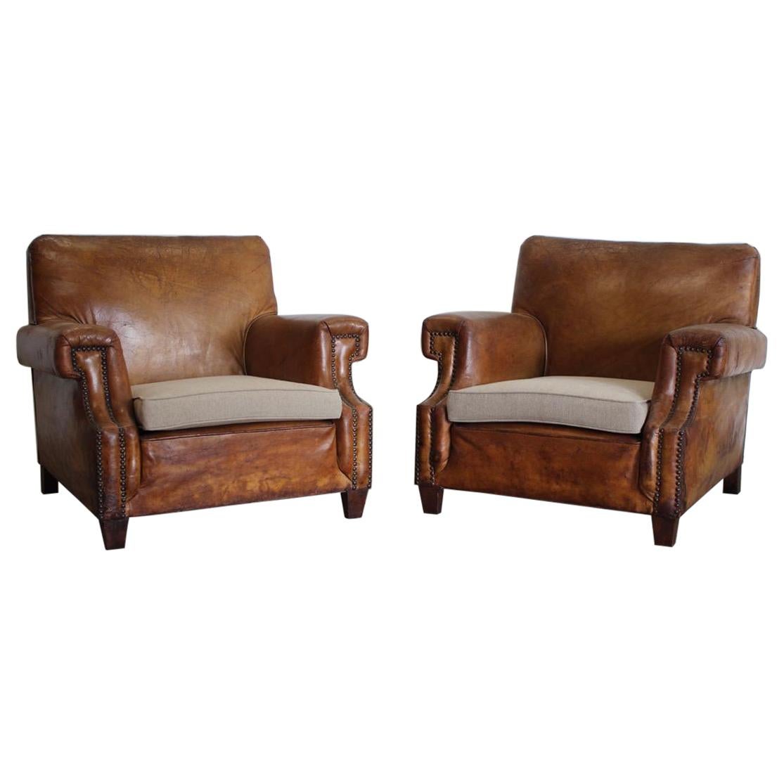 Pair of 1930s French Leather Armchairs