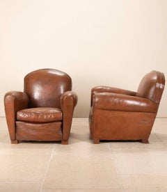 Pair of 1930s French Leather Club Chairs